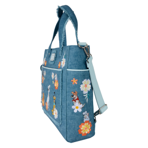 Disney Dogs & Cats Floral Faux Denim Convertible Backpack & Tote Bag with Coin Bag